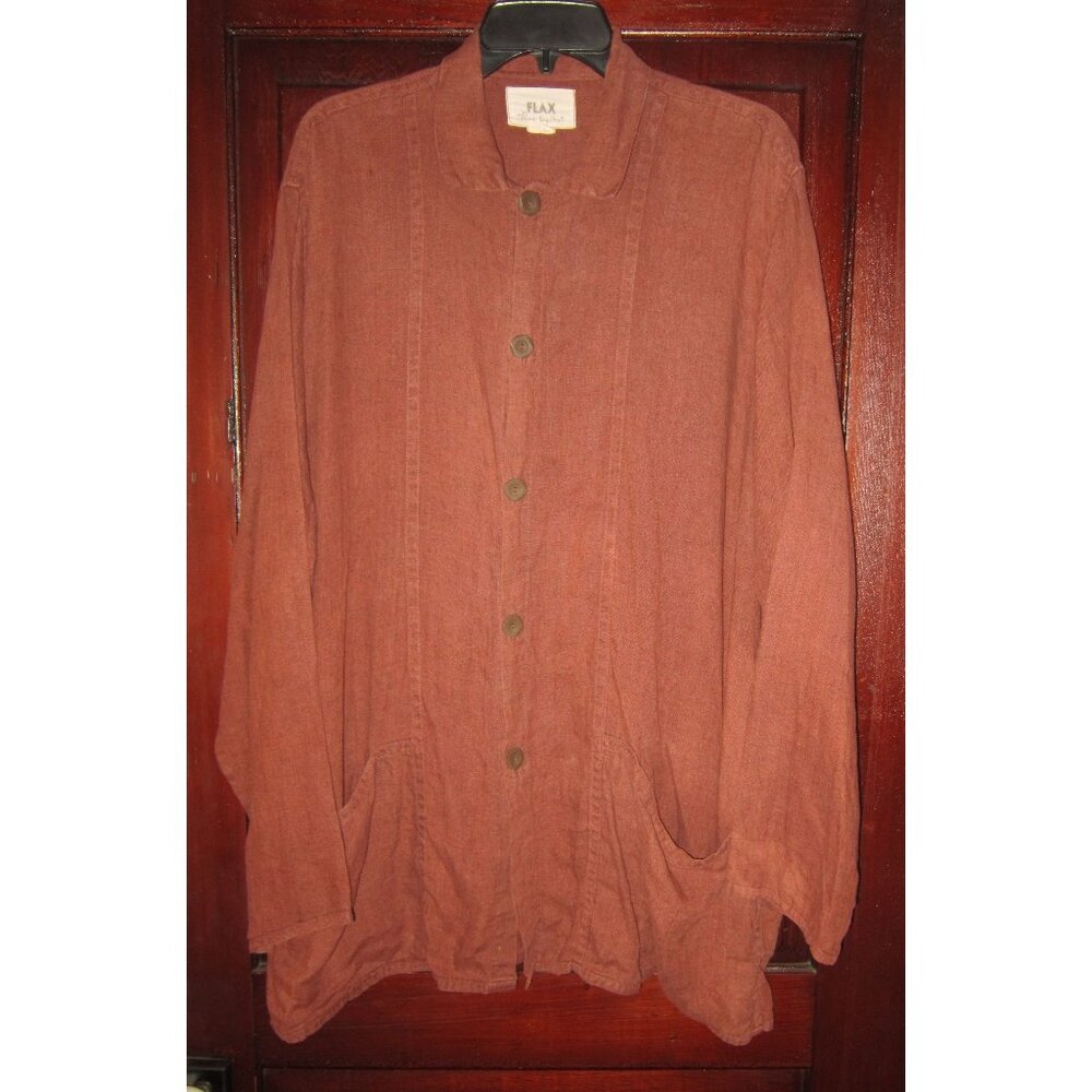 FLAX Jeanne Engelhart Sz M Oversized Shirt Jacket Button Pockets Brown Lagenlook